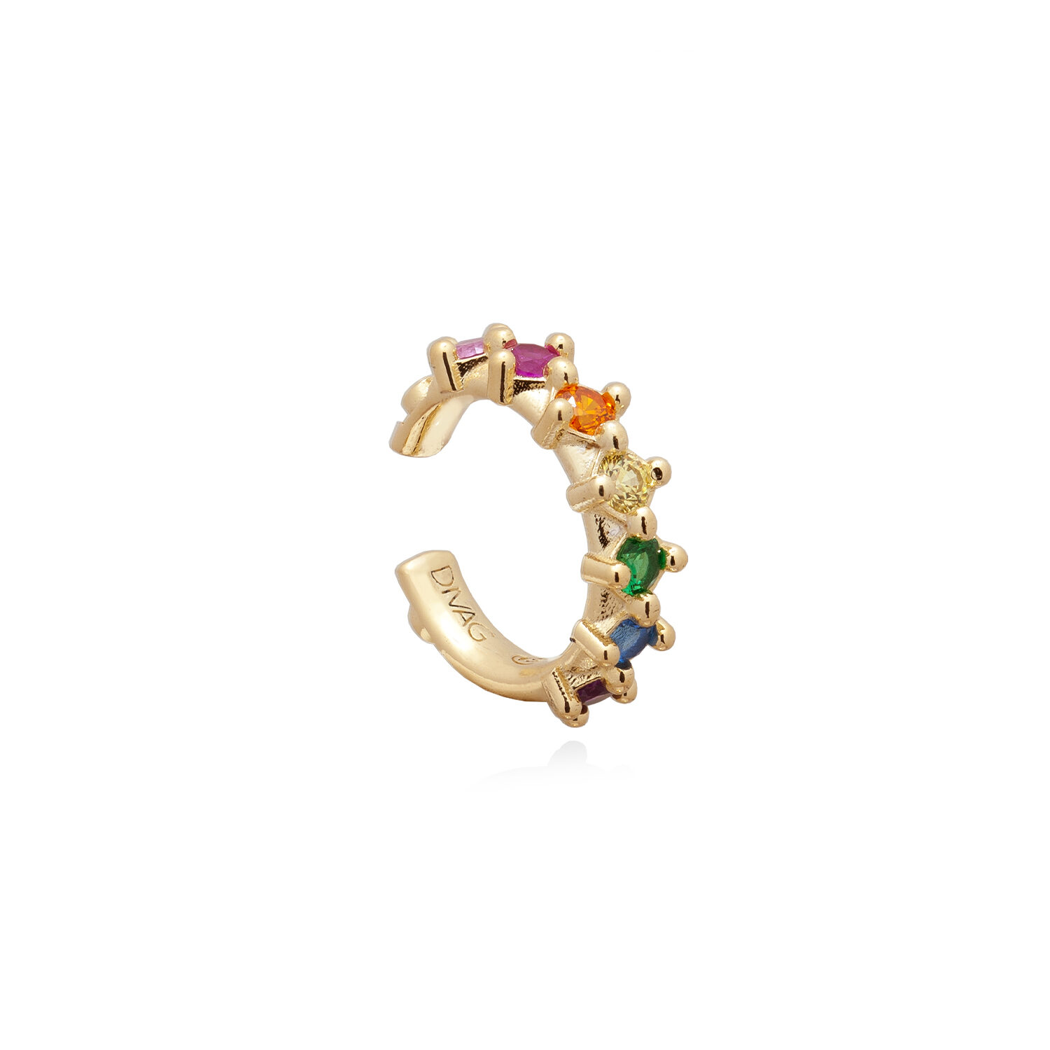 Orecchino a Cerchietto Ear Cuff con Zirconi Rainbow, in Argento 925 Placcato Oro. Gioiello Artigianale, Made in Italy.