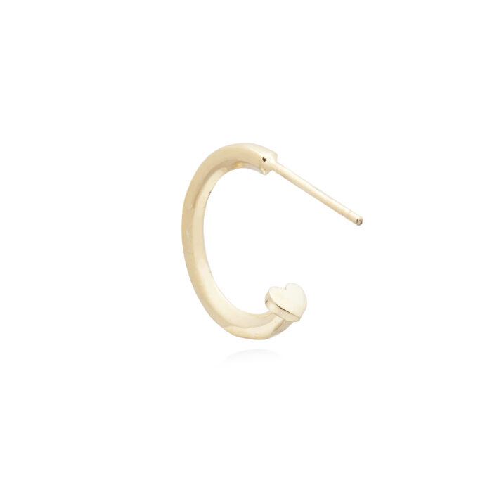 Orecchino a Cerchio Piccolo Oro con Cuore Finale, Semplice e Delicato. Cerchietto Dorato in Argento 925, Anallergico.