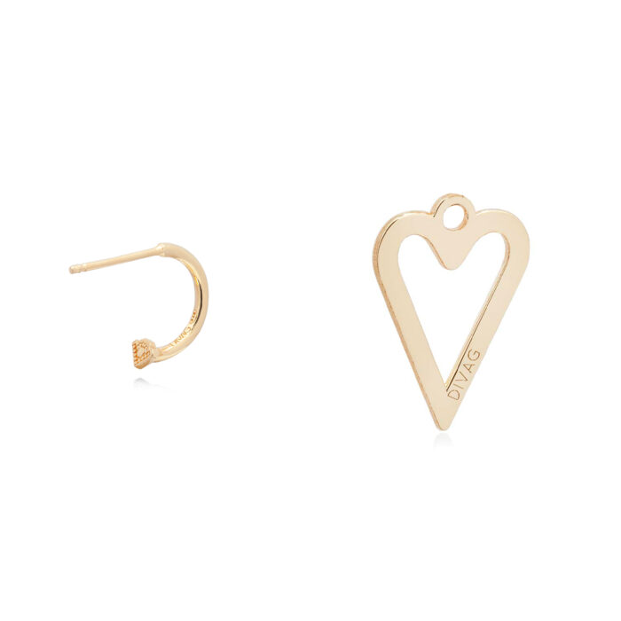 Orecchino con Pendente Oro a Forma di Cuore, in Argento 925, Anallergico.