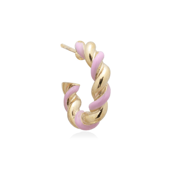 Orecchino Torciglione Oro e Rosa, Argento 925. Cerchio Grande Attorcigliato Dorato e Rosa.