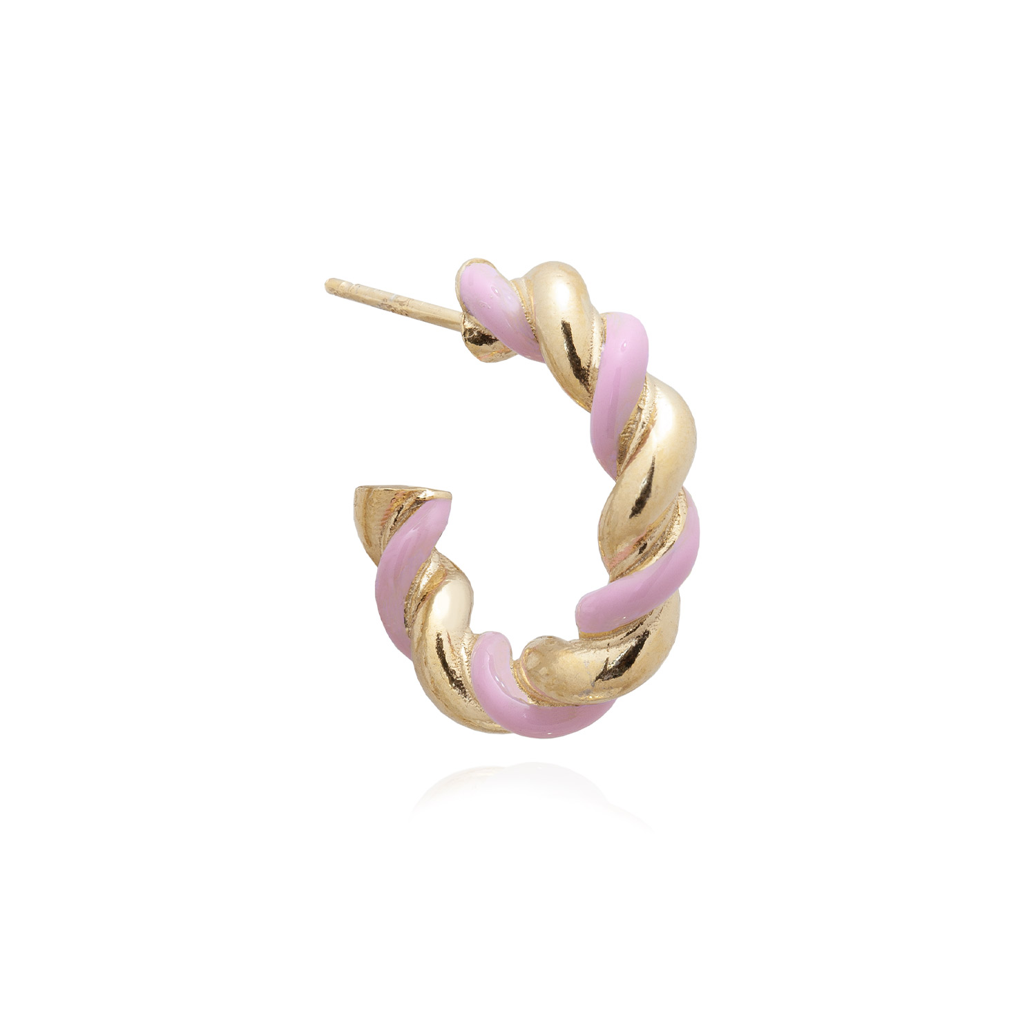 Orecchino Torciglione Oro e Rosa, Argento 925. Cerchio Grande Attorcigliato Dorato e Rosa.