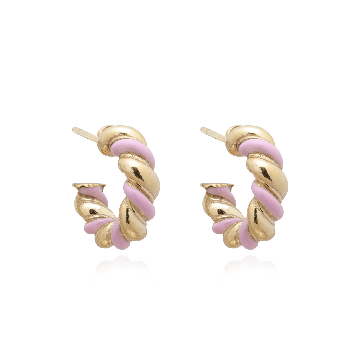 Orecchini a Cerchio Torchon Caramella Regalo di Natale Ideale da Donna. Cerchi in Argento 925 e Smalto Realizzato in Italia a Mano. Orecchini a Forma di Marshmallow Oro e Rosa.