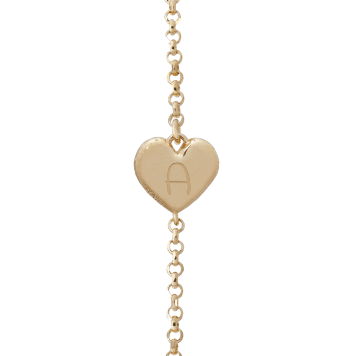 Bracciale con Ciondolo a Forma di Cuore Bombato e Lucido, Iniziale A, Lettera Personalizzabile, in Argento 925 Placcato Oro. Gioiello con Catenina Regolabile Dorato, Made in Italy.