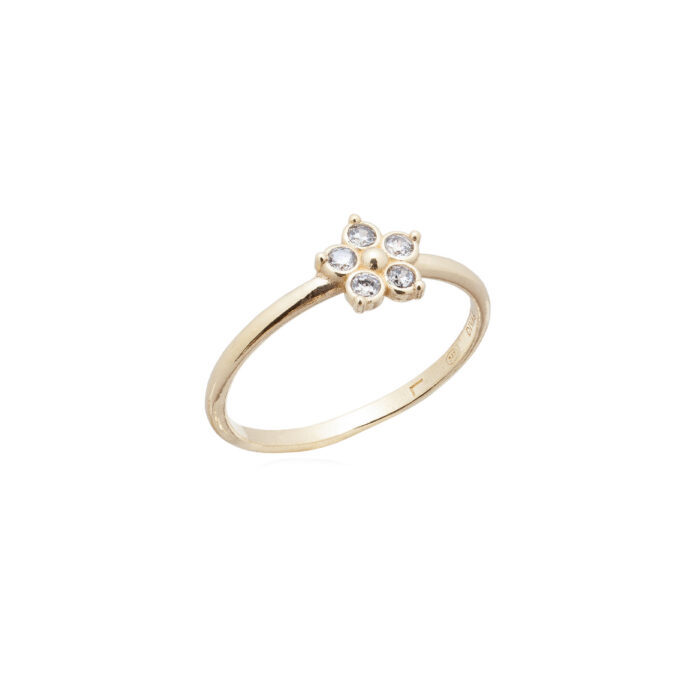 mini anellino sottile con fiore piccolo in finitura oro e zirconi bianchi