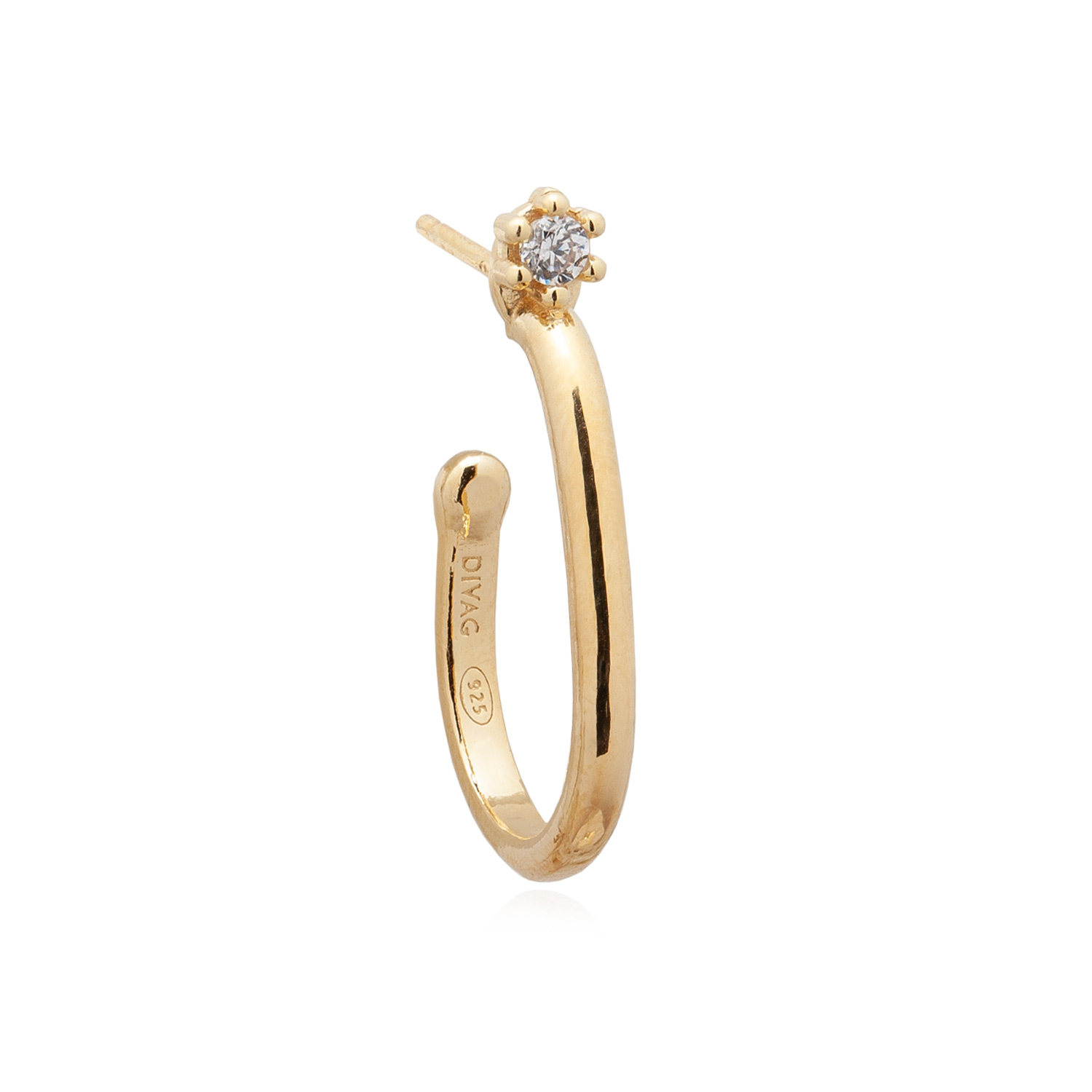Orecchino dorato a goccia grande con zircone a lobo. Orecchino forma nuova. Realizzato in Italia
