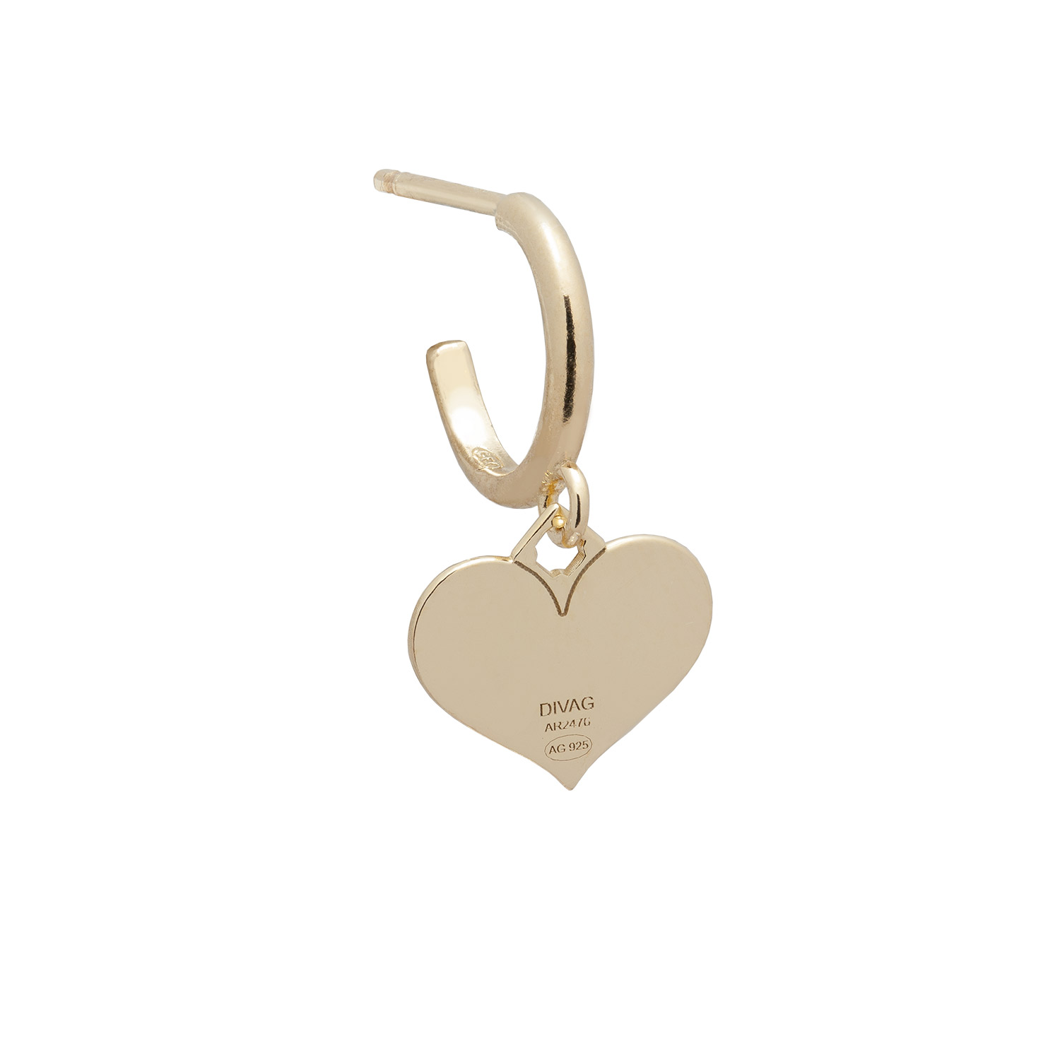 Orecchio a Cerchio Piccolo Oro con Cuore Pendente, Gioiello Luminoso e Romantico. Cerchietto Dorato con Ciondolo, in Argento 925.