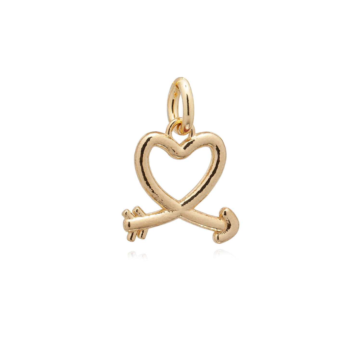 Ciondolo cuore fatto con la freccia di cupido. Charm che rappresenta l'amore in tutte le sue forme, un colpo di fulmine, una dichiarazione. in argento placcato oro