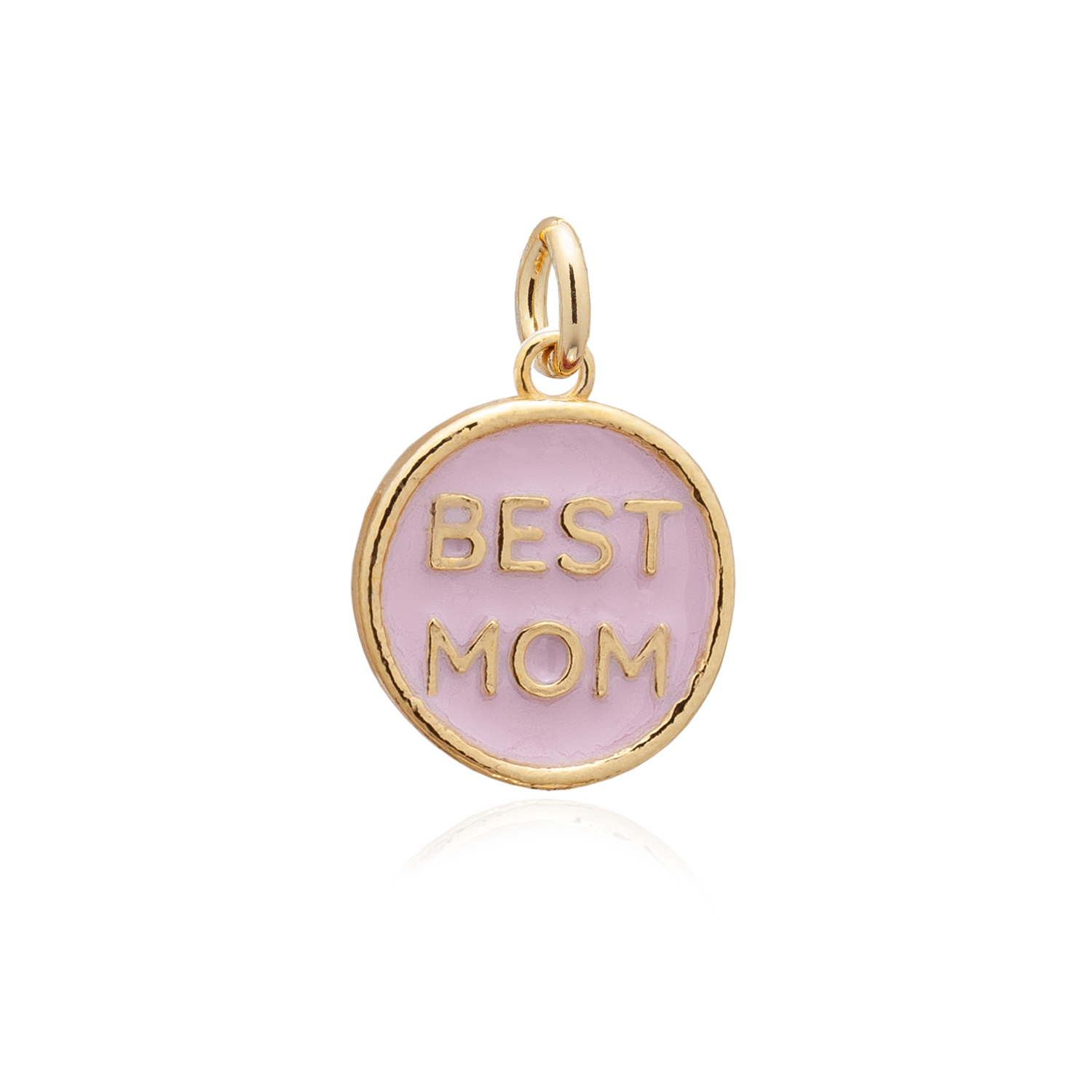 Ciondolo con scritto best mom in argento placcato oro e smaltato rosa tenue. Regalo per la mamma.