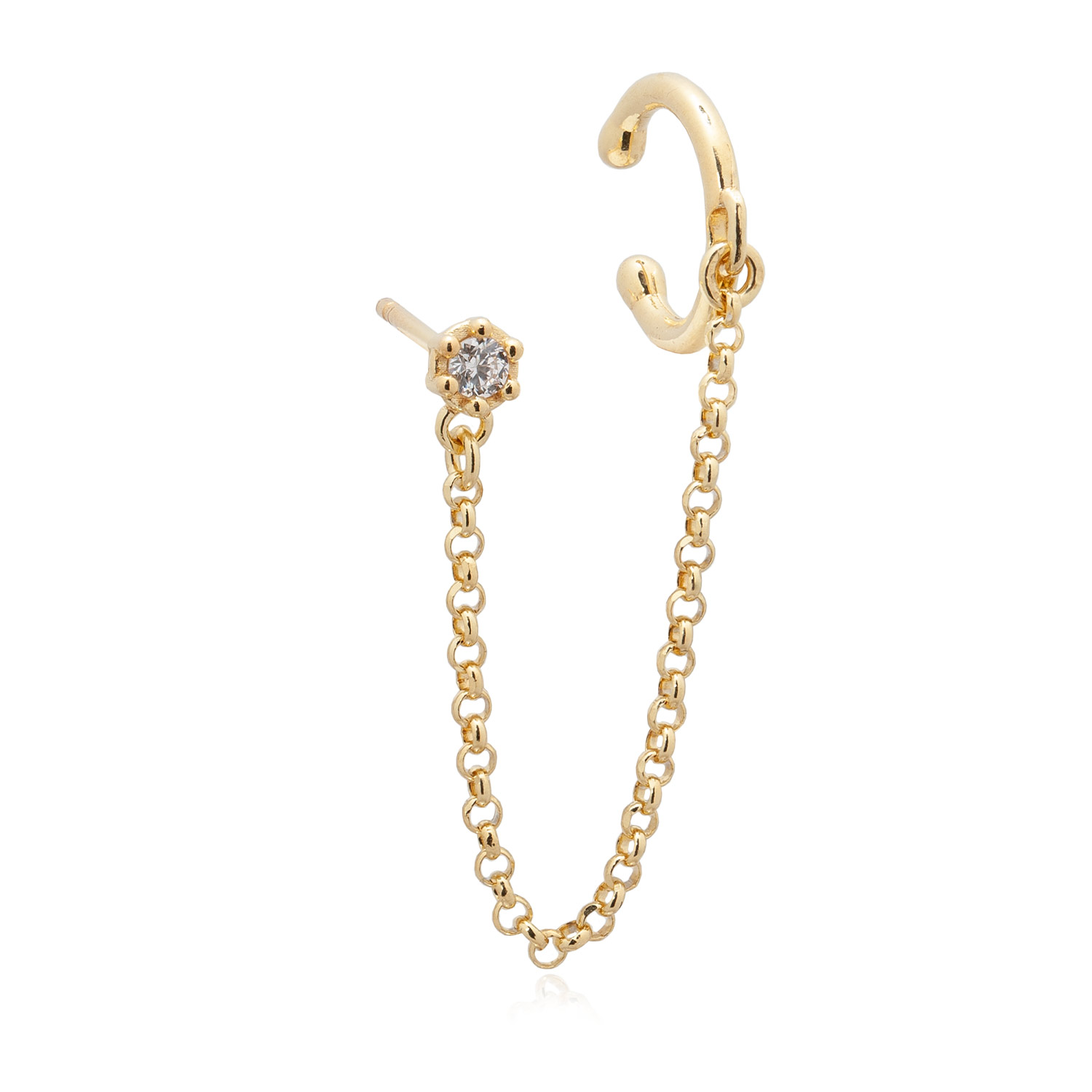 DIVAG-COLLEZIONEESSENZIALE-BLOOM-EARCUFF-CUFF-CATENINA-ORECCHINOCLIMBER-CATENINA-LOBO-ZIRCONE-ARGENTO925-PLACCATOORO-DORATO-ORO Orecchino con catenina e cuff, orecchino che sale all'orecchio. Realizzato in Italia in argento 925 placcato oro. Orecchino singolo.