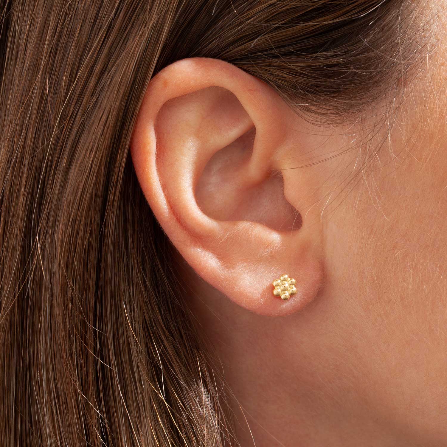 Orecchino al Lobo Oro a Forma di Fiore Micro, Anallergico.