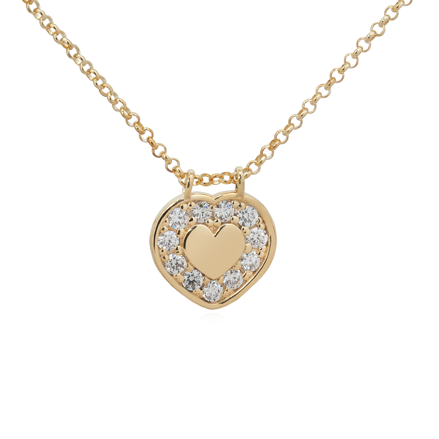 Collana da Donna con Pendente a forma di Cuore Oro e Zirconi Crystal Bianchi. Girocollo Regolabile Dorato con Pendente. Gioielli Artigianali, Made in Italy.