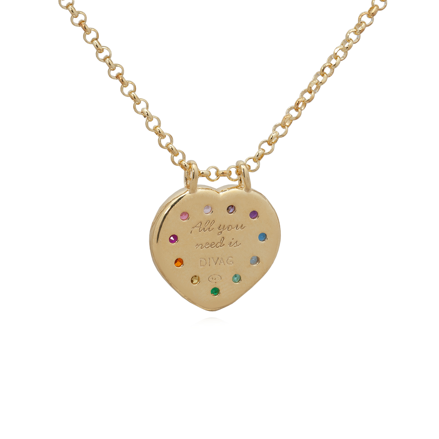 Collana da Donna con Cuore Oro e Zirconi Multicolore in Argento 925. Girocollo Dorato con pendente tutto Colorato. Gioielli Artigianali, Made in Italy.