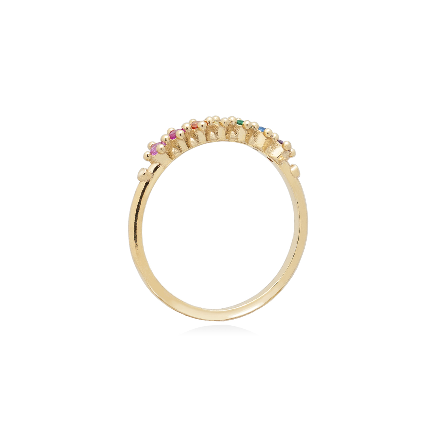 DIVAG-ESSENZIALE-INLOVE-ANELLO-MICRO-ZIRCONI-RAINBOW-ORO-lato-1 Anello Veretta da Donna Dorato con Zirconi Multicolore Incastonati, in Argento 925 Placcato Oro 18 Carati, Anallergico, Su Misura, Artigianale.