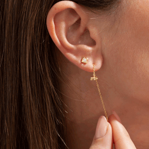 Orecchini Punto Luce con Catenella Dorati anni 90, Gioielli Particolari in Argento 925.