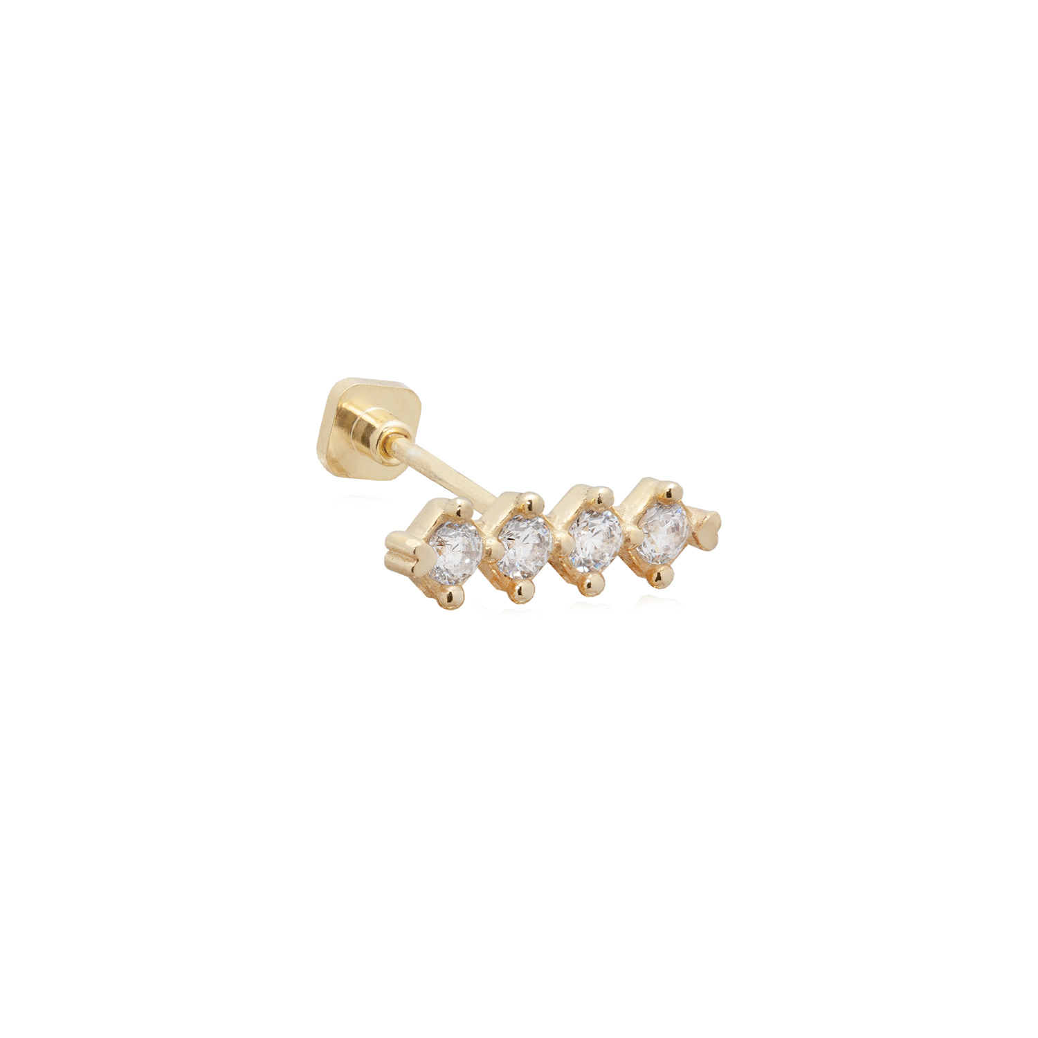 Piercing barra con zirconi incastonati. Piercing dorato.