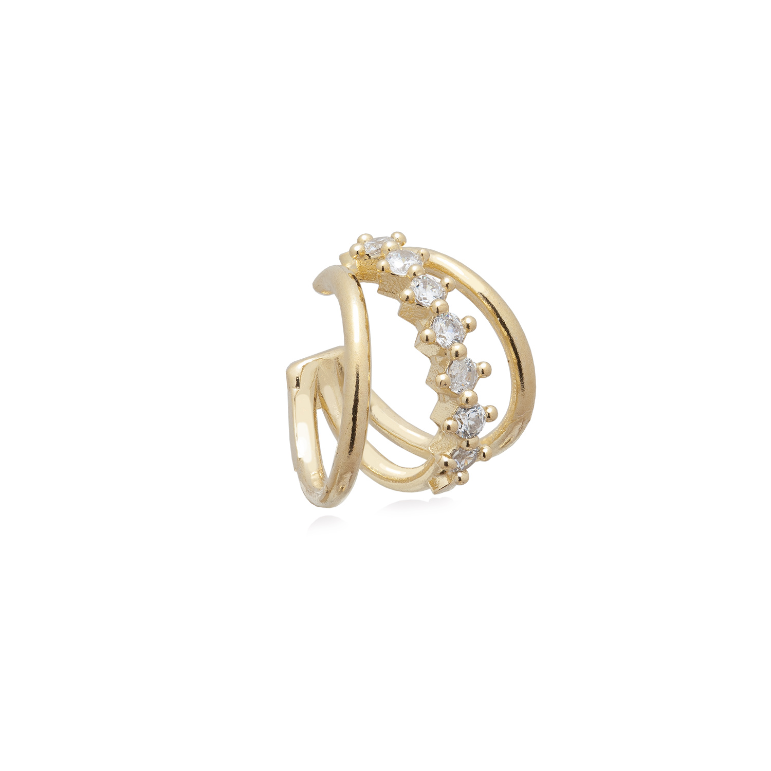 Orecchino Senza Buco Oro con Zirconi a Tre Fili, Semplice e Raffinato. Cerchietti Earcuff con Pietre Preziose Dorato, Facile da Indossare.