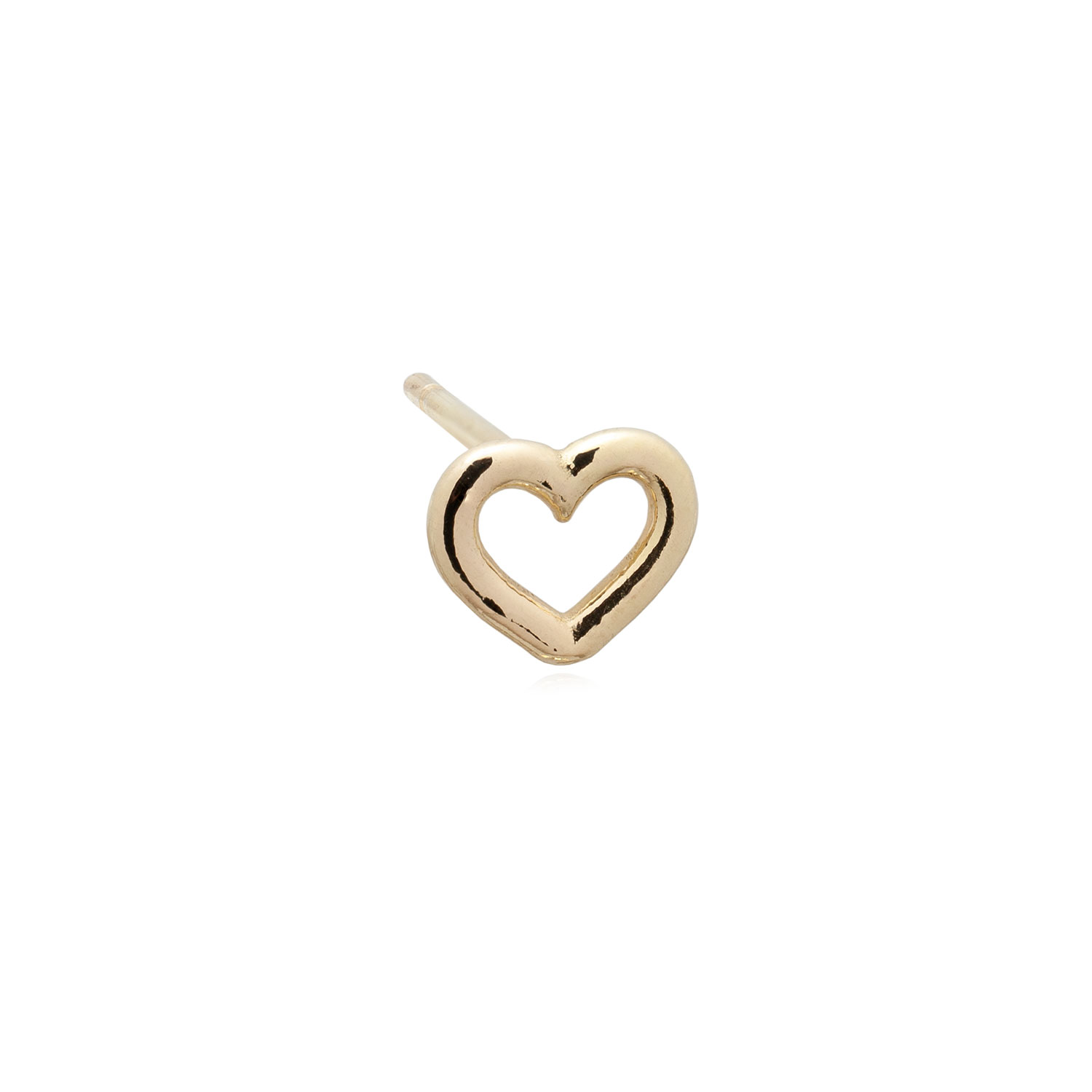 Orecchino cuore piccolo bucato in oro 18kt. Regalo per comunione, cresima, laurea, traguardo importante. Orecchino a lobo con Cuore lucido in oro massiccio 18kt.
