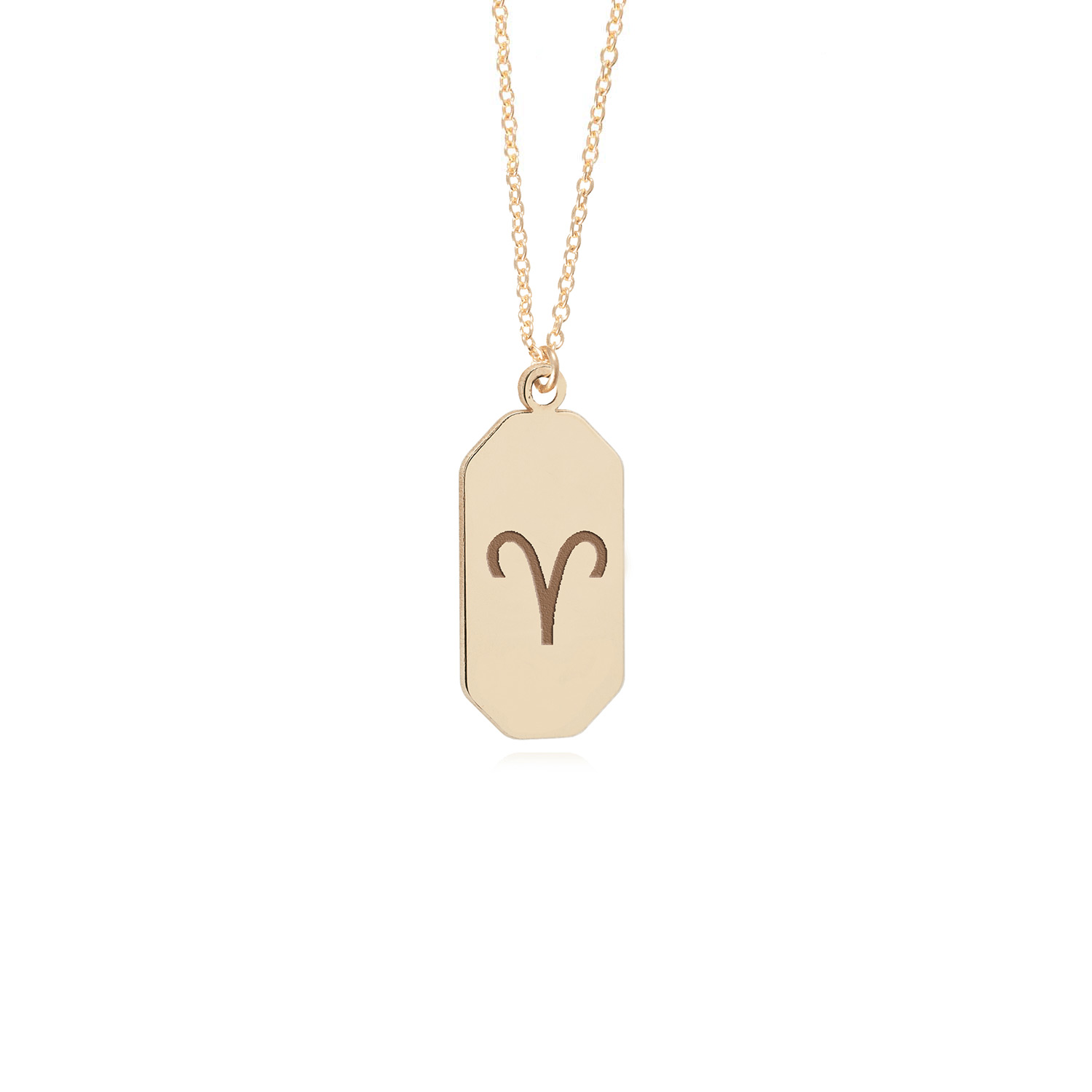 Collana con Ciondolo Pendente Dorato a Forma di Medaglietta con Inciso il Segno Zodiacale Ariete, in Argento 925 Placcato Oro.